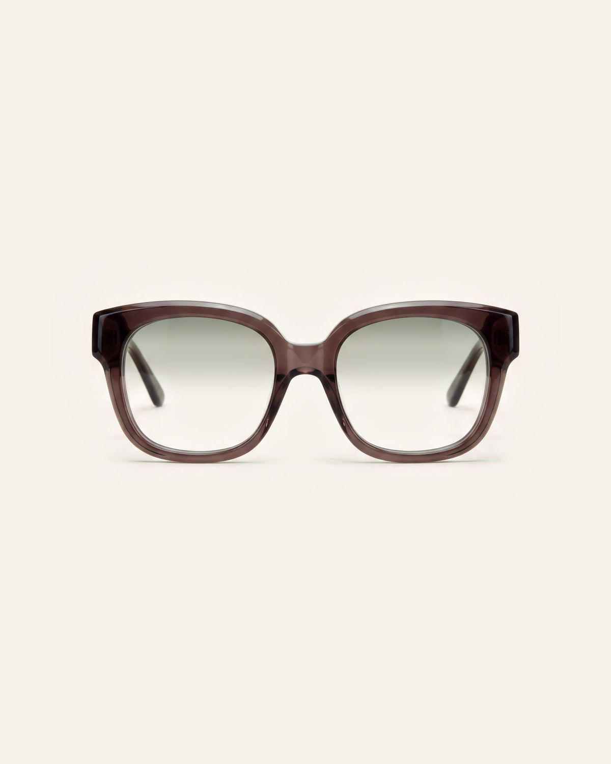 Chloe in dark brown, front, Sage lenses